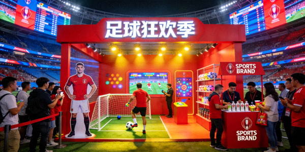大型足球赛事现场营销活动，品牌展台与球迷互动